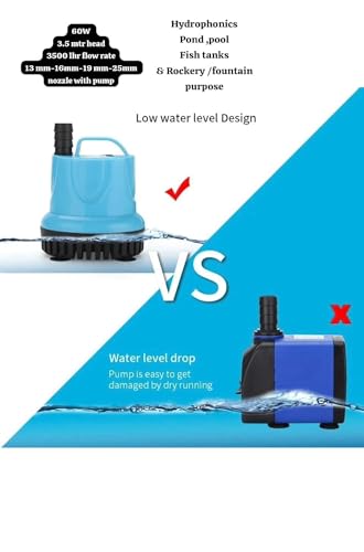 Image of Asian Pumps & Machineries 60W Bottom Suction Submersible Water Pump 220V For Aquarium, Ponds, Hydroponic and Water Fountains 3500L /Hr Lifts Upto 3.8 M With 4 Nozzles