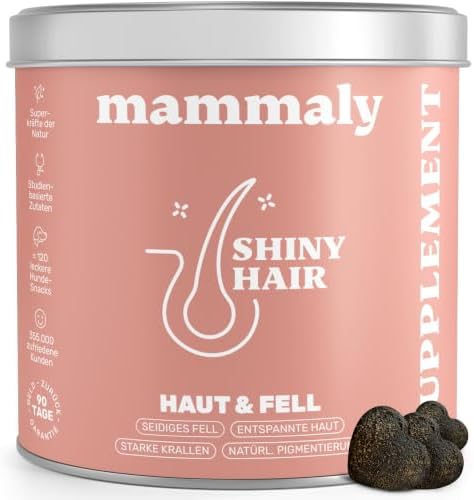 mammaly Shiny Hair® Fellpflege-Komplex mit Nachtkerzenöl (bis 60 Tage) | mit 120 Snacks mit Bierhefe, Algenöl, B-Vitamine - gegen Juckreiz, mattes Fell - DLG zertifiziert - mit Tie