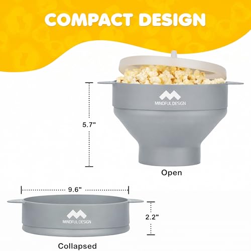 Image of The Original Mindful Design Microwave Popcorn Popper - Silicone Bowl, BPA-Free & Dishwasher Safe (Grey)