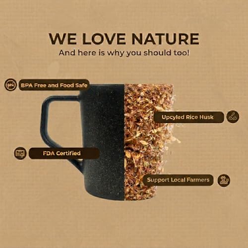 Image of Coffee Mug Set Made with Rice Husk & Bio Composite Material | TurtleBrew Coffee Mug Travel | Microwave & Dishwasher Safe (Midnight Black, 200 ml Pack of 2)