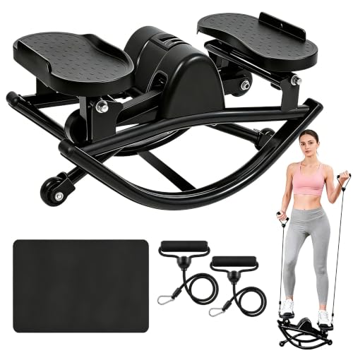 Image of Side Stepper Exercise Machine for Home, Quiet Low Impact Twist Stepper with Resistance Bands & LCD Monitor, Compact Stair Stepper for Office Small Space, 300lbs Weight Capacity