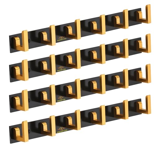 Image of Heavy Duty L Type Stainless Steel Cloth Hanger Suitable for Bathroom Bedroom Kitchen Wall Hook Rail Hanging Scarf Coat Keys Tie, Towel, Robe Hanger (Pack of 4, 6 Pin Black Gold)