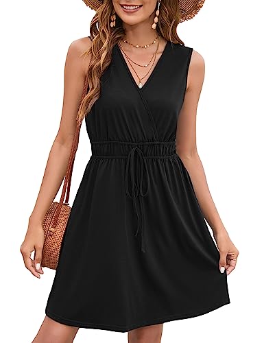 KOJOOIN Damen Sommer Kleid V Ausschnitt Ärmellos T-Shirt Kleider...