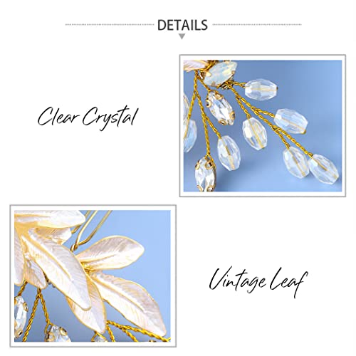 Asooll Leaf Bride Wedding Comb Gold Rhinestone Bridal Hair Piece Crystal Hair Clip Hair Accessories For Women And Girls #TOP3