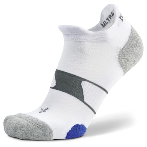 Balega Ultraglide Cushioned Performance No Show Athletic Running Socks for Men and Women (1 Pair) - Ergonomic Fit, Moisture-Wicking, Breathable, Seamless Toe, White/Grey, Large (UK Size 9-11)