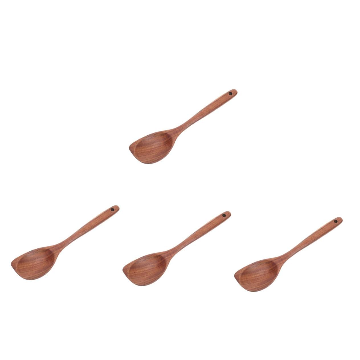 ABOOFAN 4 Piezas Cuchara de bocina de teca japonesa cuchara de madera antiadherente cucharones de madera para cocinar cucharón de sopa Marrón