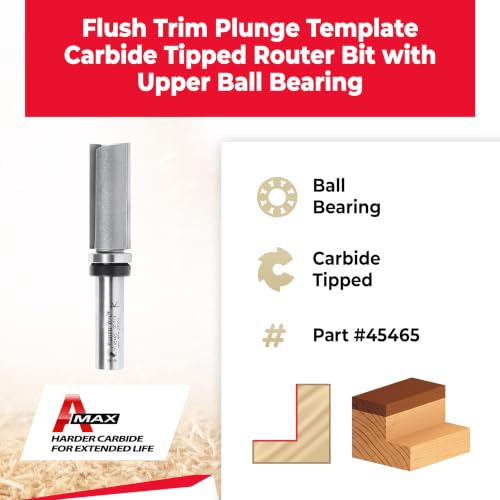 Image of Amana Tool 45465 Carbide Tipped Flush Trim Plunge Template Router Bit 3 /4 Dia x 1-3 /4 x 1 /2 Inch Shank with Upper Ball Bearing