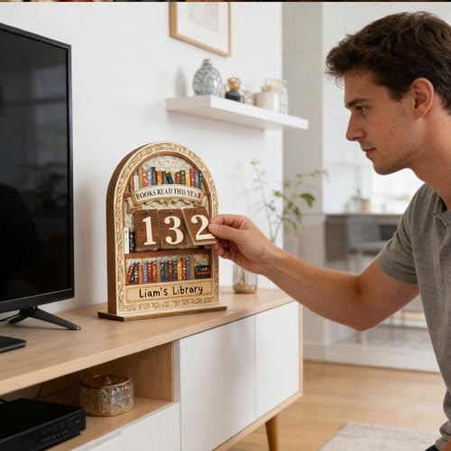Rastreador de libros de madera con diseño estético para lectores 3