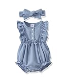Renotemy Toddler Baby Girls Clothes Summer Short Sleeve Romper Cotton One-Piece Baby Clothes Girl 6-12 Months Denim Blue