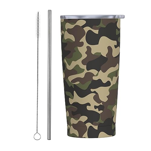 Worltoldb Camo 20oz Insulated Stainless Steel Tumbler With Lids And Straws Stainless Steel Double Wall Vacuum Insulated Travel Coffee Mug Leak-Proof Lid & Flip Lid For Hot And Cold Drinks