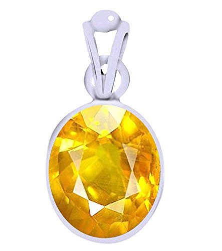 Original Certified 5.25/7.25/9.25 Ratti Yellow Sapphire Stone (Pukhraj Stone) Hallmark Silver Pendant for Astrological Purpose