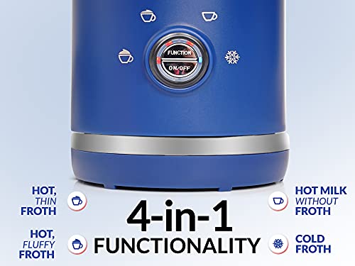 Image of Zulay 4-in-1 Milk Frother & Steamer - Automatic Hot & Cold Foam Maker, Milk Warmer & Chocolate Mixer - 10oz /300ml Capacity, Nonstick Stainless Steel Interior, Quiet One-Touch Operation - Blue
