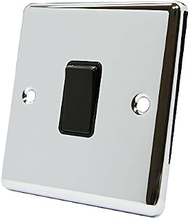 AET CPCINTBL Polished Chrome Classical Intermediate Black Insert Plastic Rocker Switch-10 Amp Single 1 Gang 3 Way Light Switch, 240 V