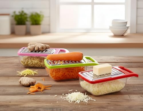 Stainless Steel Multi-Purpose Cheese Grater, Vegetable Shredder & Slicer with Storage Box for Kitchen | Ginger, Garlic, Carrot, Potato, Cucumber Grater & Crusher Tool