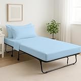 Cottingon 4 Pc Cot Sheets 30'x75' Set, 100% Egyptian Cotton, Perfect for Rollaway Beds, Narrow Twin, Camping, Cot Size, Rv Bunk, Guest Bed Replacement 7' Deep Mattress, Light Blue Solid