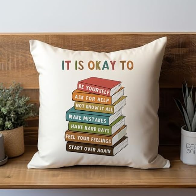 It¡¯s Okay to Be Yourself Throw Pillow Covers, Square Throw Pillow Cover, Decorative Pillow, Book Pillow, Reading Corner Decor, Library Pillow, Book Lover Gift, Withourt Pillow Insert