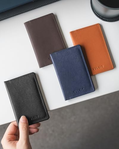Image of VULKIT Leather Business Card Holder 2 Sided Slim Business Name Card Organizer for Men or Women (Nappa Navy)