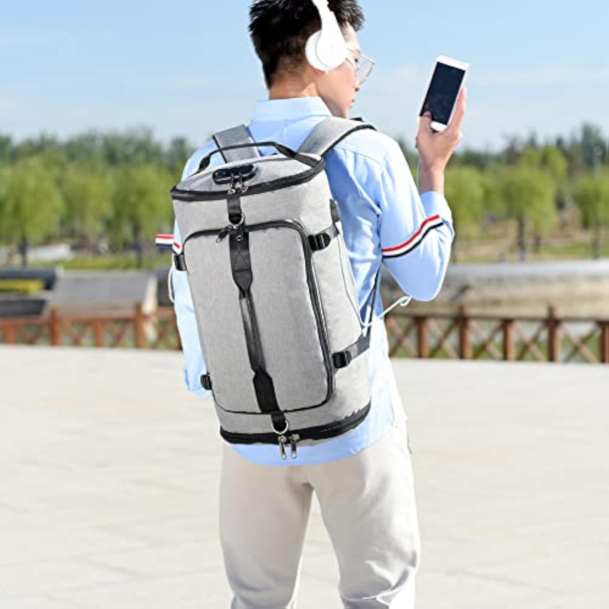 Convenient Grey Backpack with USB Interface for Travel