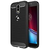 Simpeak Hülle Kompatibel für Moto G4, Premium Weiche Karbonfaser Elastisch Schützendes Rückseiten-Case Kompatibel mit Moto G4 / G4 Plus [Fallschutz] [rutschfest] [Kratzfest] - Schwarz