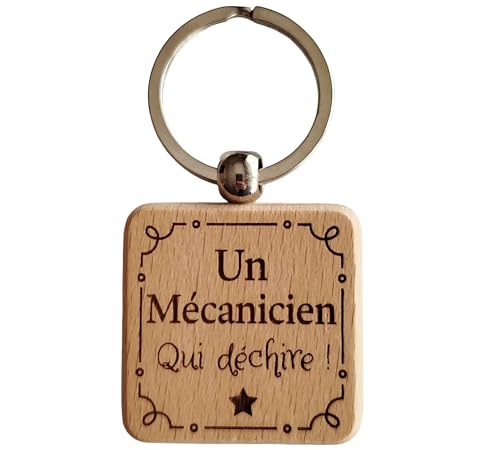 Porte-Clés en Bois Gravé Personnalisé - Idée Cadeau Mécanicien Homme Unique pour Collègue de Travail, Ami, Famille - Porte Clef Mécanicien Idéal pour Cadeau de...