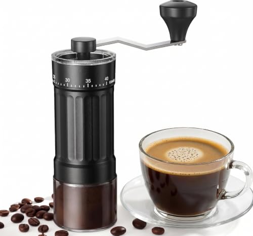 Image of Manual Coffee Grinder Hand Grinder with Ceramic Burr and Glass Jar, 6 Adjustable Settings, for Espresso French Press Pour Over Cold Brew, Portable Travel Coffee Grinder