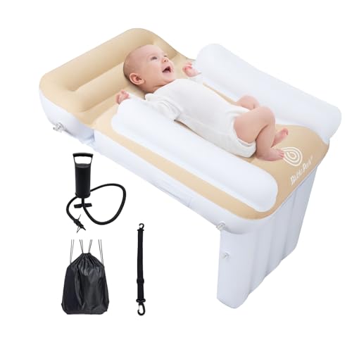 Image of Blublu Park Kids Bed Airplane, Inflatable Toddler Bed for Kids Seat Extender, Toddler Plane Beds with Sides Pump Belt, Air Mattress Fits Seats of Flight, Car, Train (Cream)
