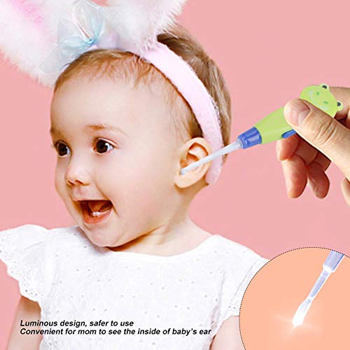 Viagasafamido Baby Earpick, Cartoon Baby Ear Cleaner Led Earpick Earwax Remover With Replacement Head Kids Ear Clean Tool(Green Frog) #TOP1