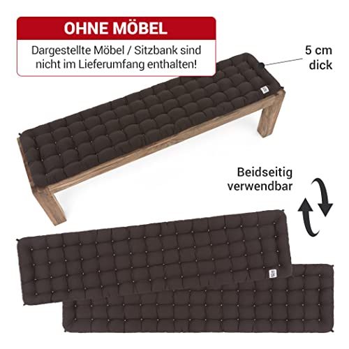 HAVE A SEAT Living - Bankauflage 140x40 cm - Bequeme Sitzauflage Bank, 5 cm Dick - Waschbar bis 95°C, Orthopädisch, Wetterfest - Made in Germany (140x40 cm, Braun)