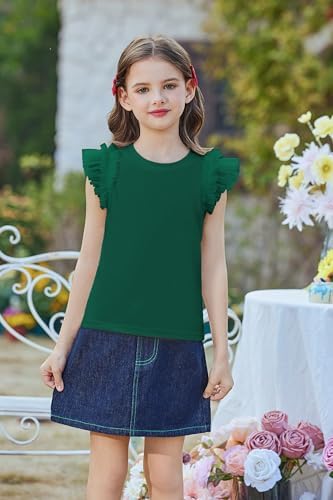 Arshiner Girls Size 7-8 Shirts Fashion Mesh Ruffle Flutter Sleeve Green Tops for Teen Girls Soft Summer Crewneck Kids Clothes — view 2