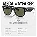 Ray-Ban RB0840SF MEGA WAYFARER LOW BRIDGE FIT POLARIZED Square Shaped Sunglasses for Men & Women – Includes Official Rayban Eyewear Kit – Ideal Formal & Casual Wear Sunglasses – Green Lens