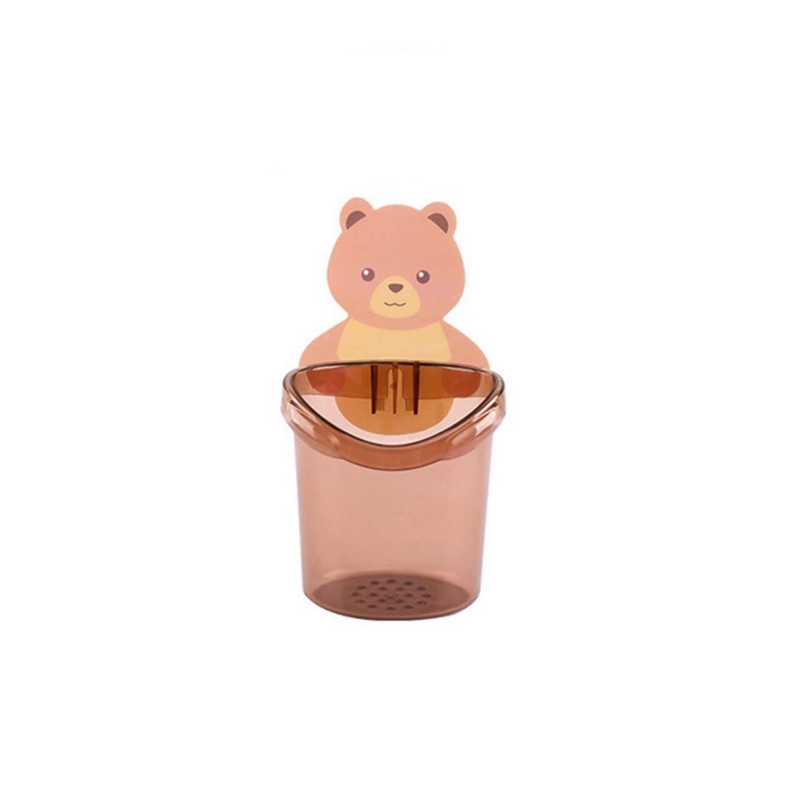 JINGYAN Toothbrush Holders 2pcs Wall Mounted Toothbrush Holder Cup Punch Storage Rack Bathroom Supplies Organizer Accessories(Brown)