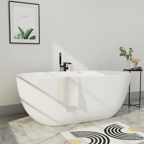 Image of 67 inch Acrylic Freestanding Bathtub, Elegant Oval Free Standing Tub, Soaking Tub with Integrated Slotted Overflow, Toe-Tap Chrome Drain, cUPC Certified, Glossy White