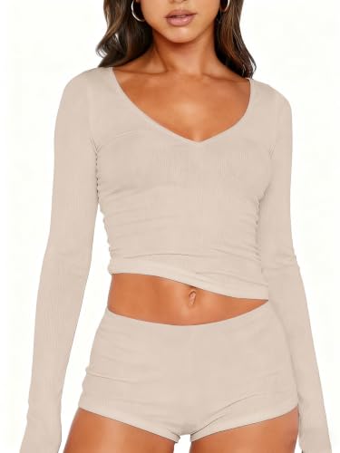 Image of Dressmine Sexy Pajamas Set for Women Soft Ribbed Fall Pj Cute Y2K Sleepwear