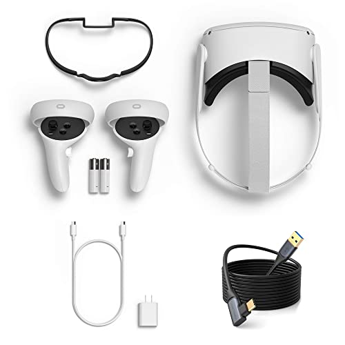 Meta Oculus Quest 2 mit VR Link Kabel 3M - Brille Virtual Reality Headset Gaming Headset neuste Generation Weiß (128 GB mit VR Link Kabel)