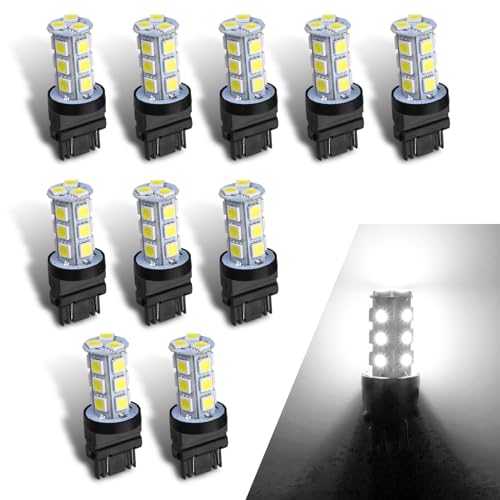 Flygun 10 PCS T25 3157 Car Brake Light, DC12V 5050-18SMD 6500K 1.8W Low Power Reversing Light Turn Signal Light Bulb, 360° No Dead Angle Lighting Accessories, Suitable for Most Models (White)