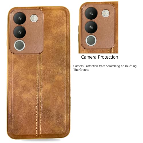 Image of A rtistque Premium Thread Leather Back Cover Case for Vivo Y200 5G | Drop Protection | Raised Camera Edges - Brown