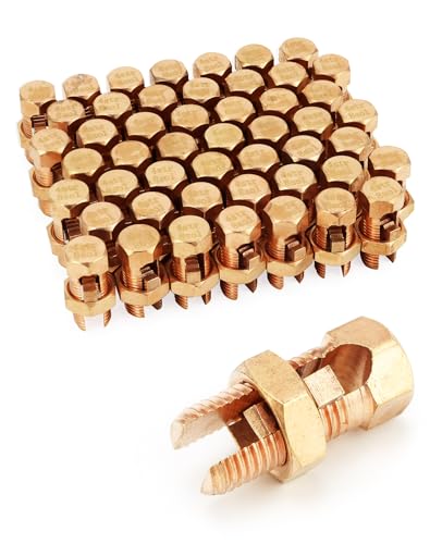 QWORK Grounding Split Bolt 50 Pieces 4 Gauge 8 Gauge High Strength Split Bolt Connectors Ground Wire Clamp Solid Copper for Antenna Satellite Dish Cable TV