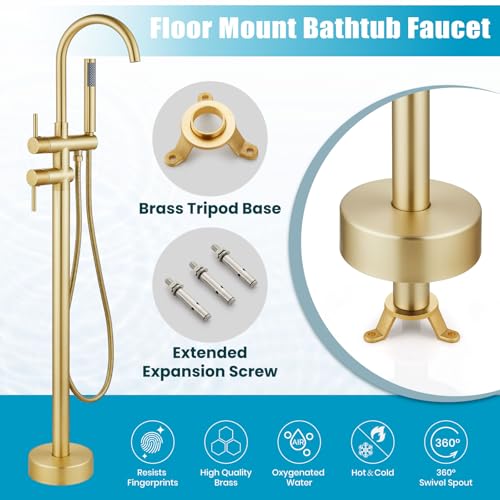 gotonovo Freestanding Tub Faucets Floor Mount Tub Filler, Brushed Gold by gotonovo - Used condition - Image 7