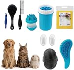 Pawise Pet Grooming Kit 7-in-1 Dog & Cat Bathing Set with Washer, Foot Washer, Soft Brush, Finger Brush, Tick Remover & Towel - Professional Pet Cleaning Supplies