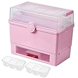 STAHMFOVER Large Plastic Storage Box with drawer, 3-Layers Handled Portable Folding Organizer (Light