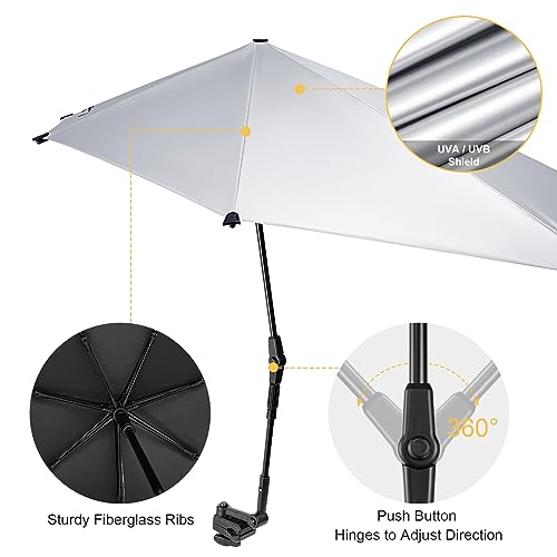 G4Free UPF 50+ Adjustable Chair Umbrella XL with Universal Clamp UV Protection Sun Shade Umbrella for Beach Chair, Stroller, Wheelchair, Golf Cart, Bleacher, Patio (Black) — view 5