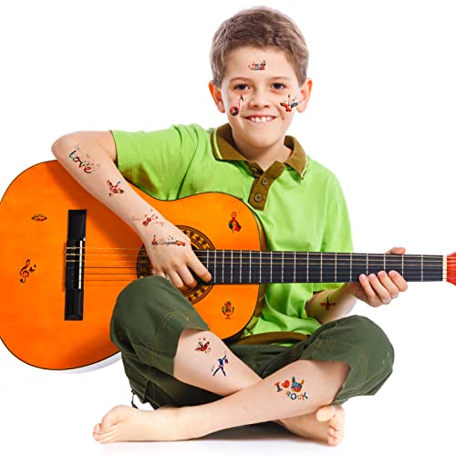 Konsait Music Notes Temporary Tattoos Creative Tattoos Stickers Red And Blue Music Notes Guitar Piano Music Feathers Fake Tattoos For Music Party Birthday Gift For Adults Music Favor #TOP4