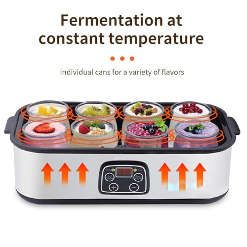 Automatic Yogurt Maker with 8 Glass Jars, Adjustable Temperature & Time Control, LED Display for Homemade Yogurt And Cheese, Perfect Kitchen Appliance for Healthy Living