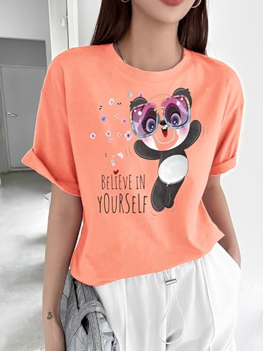 Image of Parona Polyester Casual Round Neck Printed T-Shirt | Half Sleeves Tshirt for Women