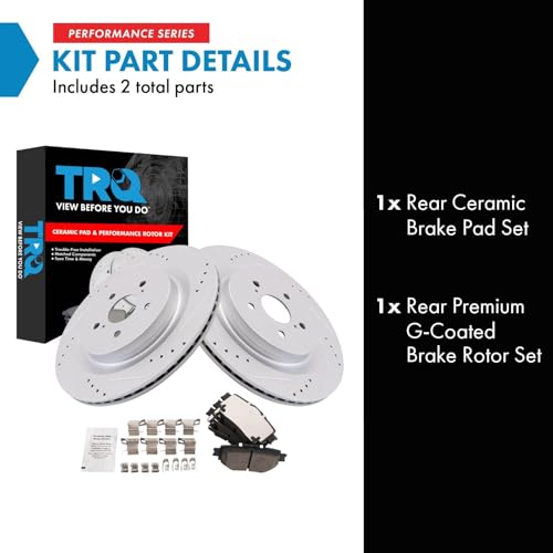 Image of TRQ Performance Rear Ceramic Brake Pad and Rotor Set Compatible with 20-24 Toyota Highlander 23-24 Lexus RX350 Japan Built Models 1st VIN Digit J 23-24 Lexus RX350h Japan Built Models 1st VIN Digit J