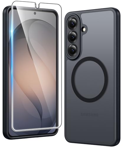 Image of FNTCASE for Samsung Galaxy S26-Plus Case: Matte Magnetic Phone Cases with Screen Protector Compatible with Magsafe Slim Anti Yellowing Protective Translucent Cover (Frosted Black Magnetic)
