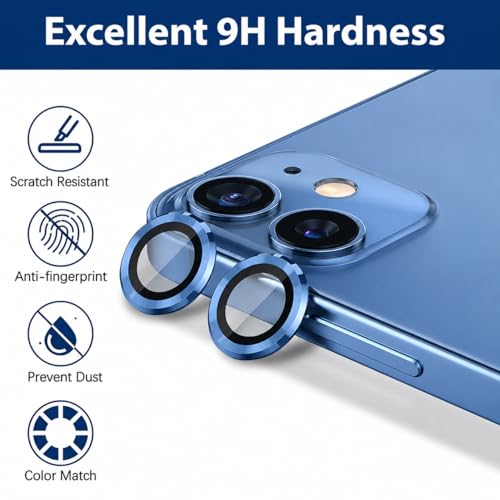 Image of MSESSE Camera Lens Protector Ring for iPhone 12, Blue, Tempered Glass, 9H Hardness, 3 Count