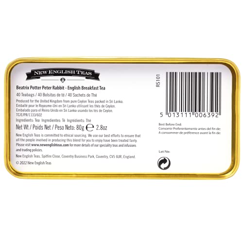 New English Teas Daisies Peter Rabbit Tea Tin with 40 English Breakfast Teabags