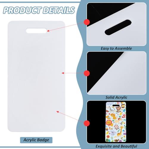 BENECREAT 12 peças de crachá de acrílico branco Buddy, 4,49 x 2,2 polegadas DIY Badge Buddy Blanks S