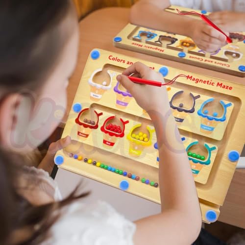 Image of NSA-Magnetic Ice Cream Color & Number Matching Board for Kids | Wooden Montessori Learning Toy for Toddlers | Color Recognition, Counting 1-10, Fine Motor Skills | Ages 2-5 Years